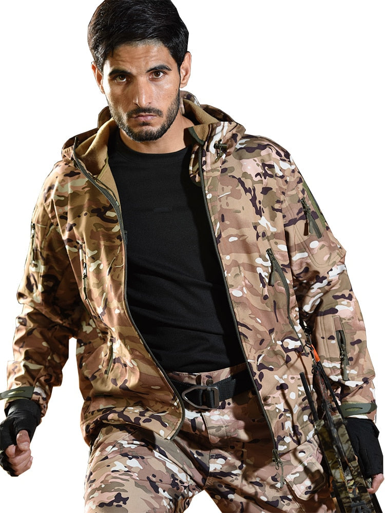 Tactical Jacket Soft Shell Hunting Jackets Army Waterproof Camo Uniforme Militar Clothes Suit Men Clothing Military Coats+Pants