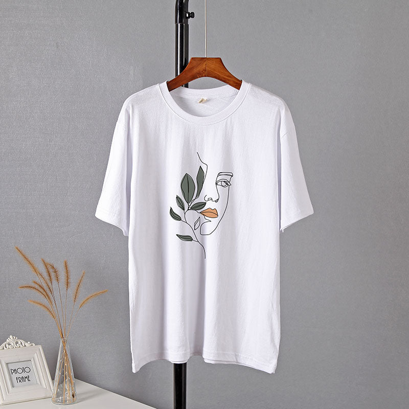 WYWM Summer Casual Harajuku Woman Tshirts Simple Character Printed Tshirts Oversized O-neck Tee Shirts Short Sleeve Female Tops