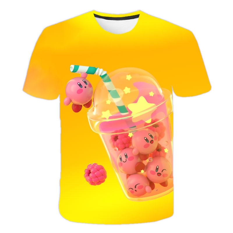 Girls 3D Kirby Print T-shirts Cute Kirbys Tshirt Girls Summer Tees Top Clothing Children Cartoon Clothes Casual Teen T Shirt