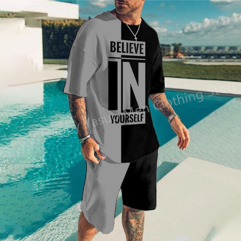 Summer New Fashion 2 Piece Sets Tracksuit Men's Oversized Clothes Retro Beach Style 3D Printed t shirts Men Suit Tshirt Shorts