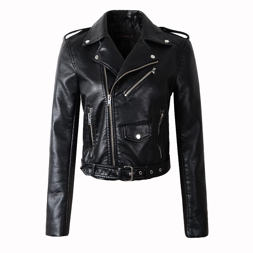 FTLZZ Zipper PU Leather Jacket Short Pink Motorcycle Jackets With Belt Classic Basic Spring Women Faux Leather Outwear