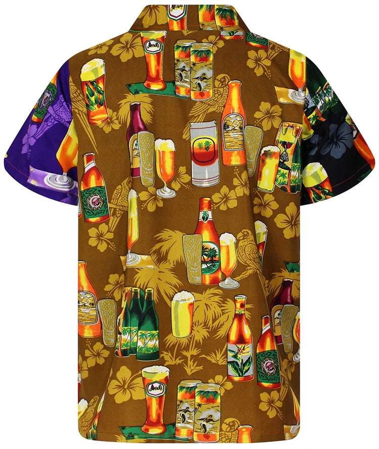 Hawaiian Shirt 3d Print Beer Short-sleeved Cuban Shirt Beach Wear Tshirt Top Party Vintage Style For Men Women Men's Clothing