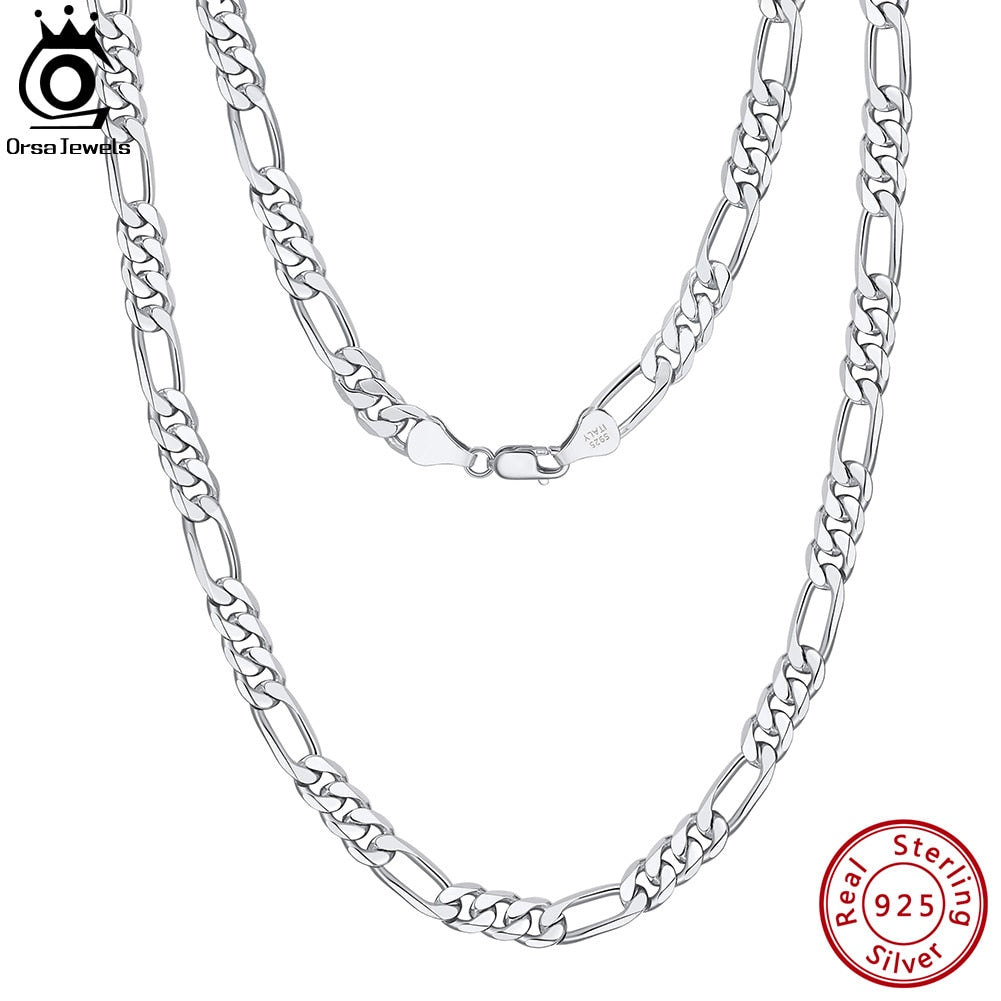 ORSA JEWELS Trendy Men Woman Figaro Chain Necklace 3.3/5/7mm Diamond-Cut Figaro Chain 925 Silver Jewelry Party Gift OSC34