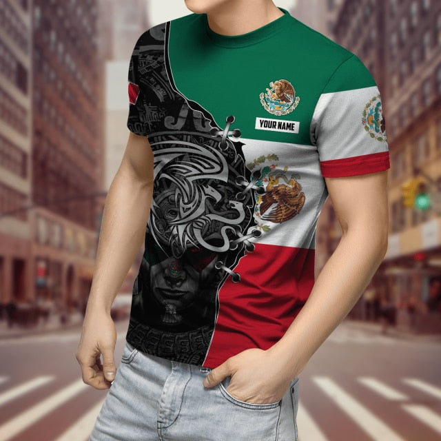 2022 Streetwear Fashion T-shirt Men&#39;s Short-sleeved Loose T-shirt Aztec Mexico Tattoo 3D Printing Slim Round Neck Tshirt Men