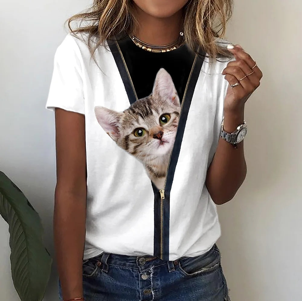 Summer T-Shirt Women 3D Printing Cute Cat Fashion Tee 2022 New Harajuku Animal T-Shirt Short Sleeve Oversized Clothing Camiseta