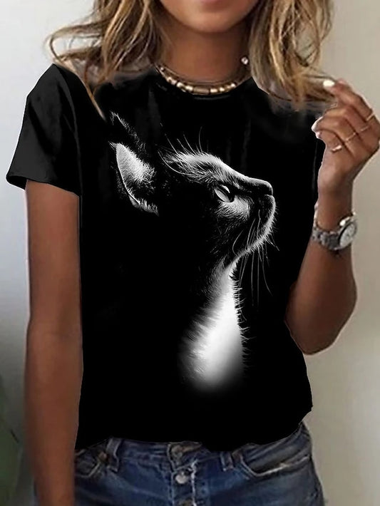 Summer T-Shirt Women 3D Printing Cute Cat Fashion Tee 2022 New Harajuku Animal T-Shirt Short Sleeve Oversized Clothing Camiseta