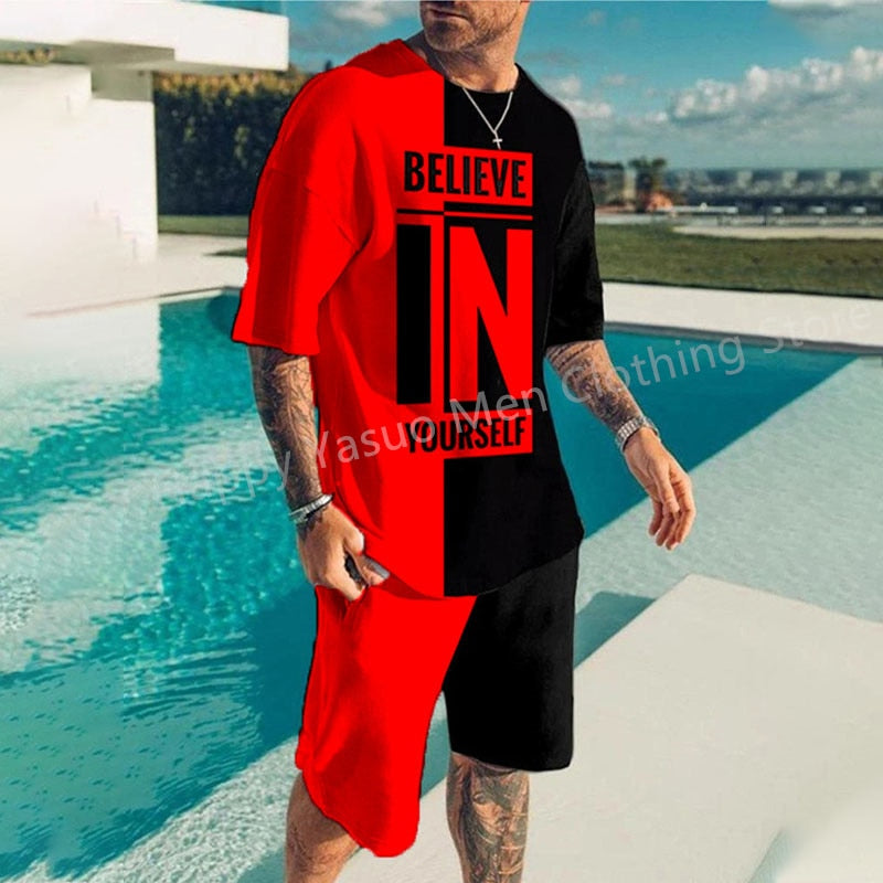 Summer New Fashion 2 Piece Sets Tracksuit Men's Oversized Clothes Retro Beach Style 3D Printed t shirts Men Suit Tshirt Shorts