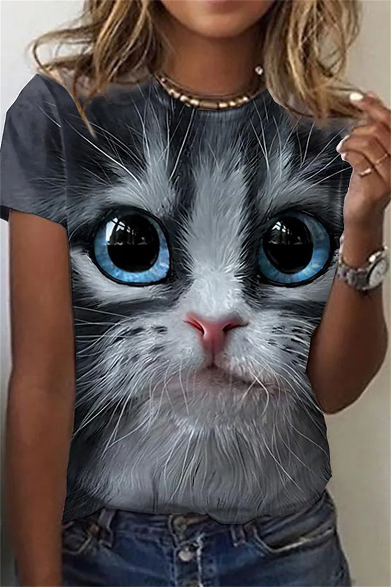 Summer T-Shirt Women 3D Printing Cute Cat Fashion Tee 2022 New Harajuku Animal T-Shirt Short Sleeve Oversized Clothing Camiseta