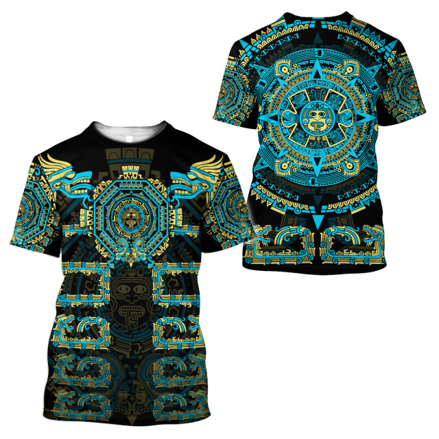 2022 Streetwear Fashion T-shirt Men&#39;s Short-sleeved Loose T-shirt Aztec Mexico Tattoo 3D Printing Slim Round Neck Tshirt Men