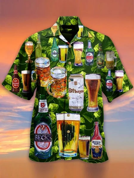 Hawaiian Shirt 3d Print Beer Short-sleeved Cuban Shirt Beach Wear Tshirt Top Party Vintage Style For Men Women Men's Clothing