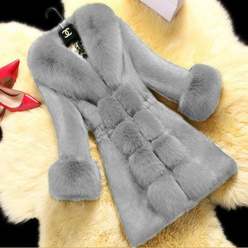 The New Thicken Middle-aged Female Fox Collar Keep Warm  Overcoat Long Faux Fur Coat  Coats and Jackets Women