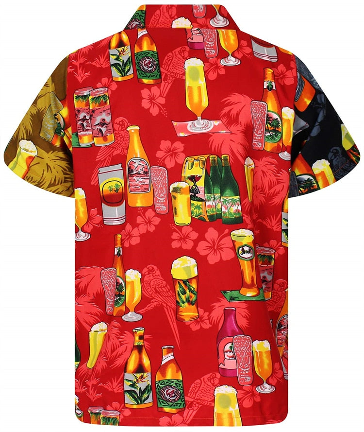 Hawaiian Shirt 3d Print Beer Short-sleeved Cuban Shirt Beach Wear Tshirt Top Party Vintage Style For Men Women Men's Clothing