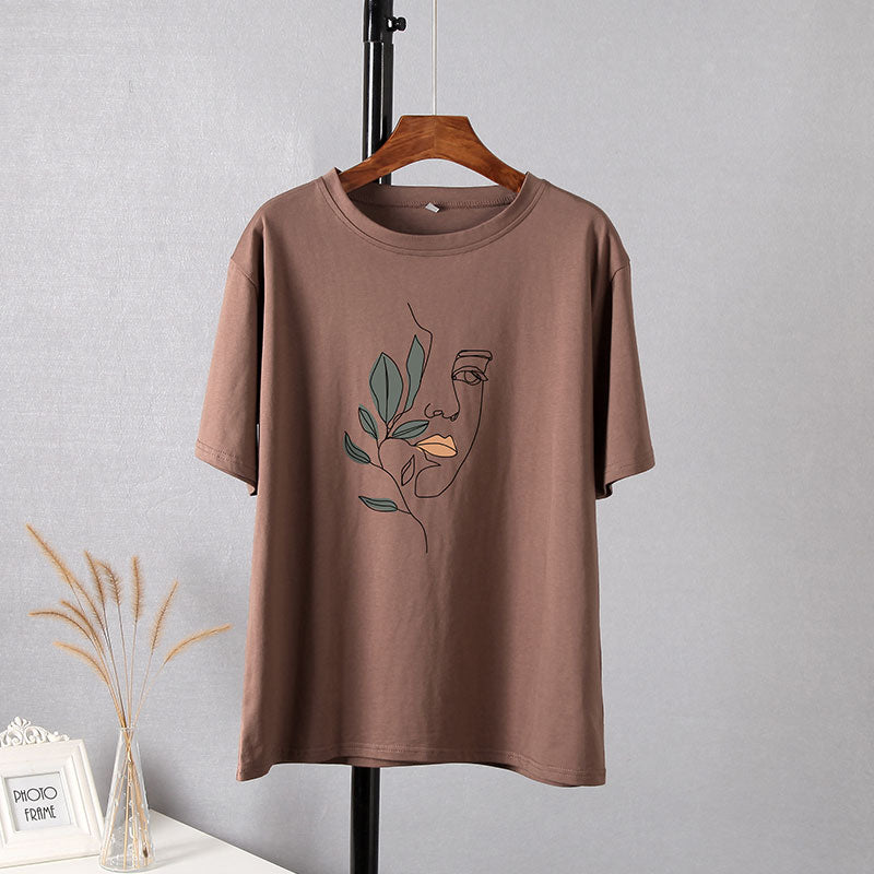 WYWM Summer Casual Harajuku Woman Tshirts Simple Character Printed Tshirts Oversized O-neck Tee Shirts Short Sleeve Female Tops