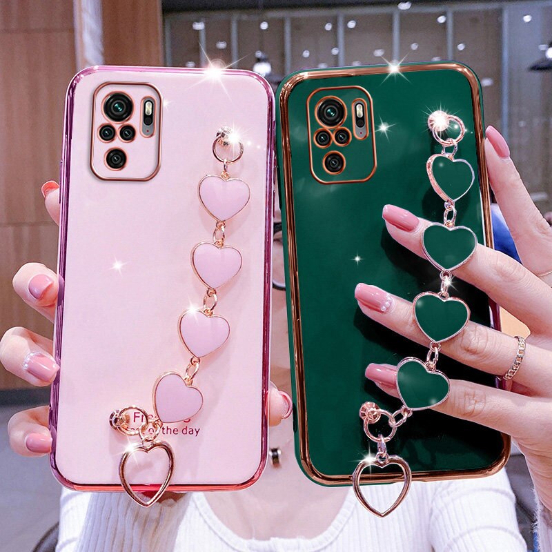 For Redmi Note11 Case Luxury Electroplated Heart Bracelet Holder Cases For Redmi Note 10 10S 10Pro 9S 9T 8Pro 8T 7 7A 8A 9 9A 9C