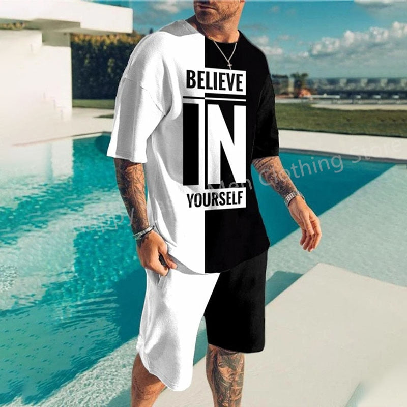 Summer New Fashion 2 Piece Sets Tracksuit Men's Oversized Clothes Retro Beach Style 3D Printed t shirts Men Suit Tshirt Shorts