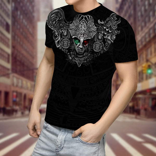 2022 Streetwear Fashion T-shirt Men&#39;s Short-sleeved Loose T-shirt Aztec Mexico Tattoo 3D Printing Slim Round Neck Tshirt Men