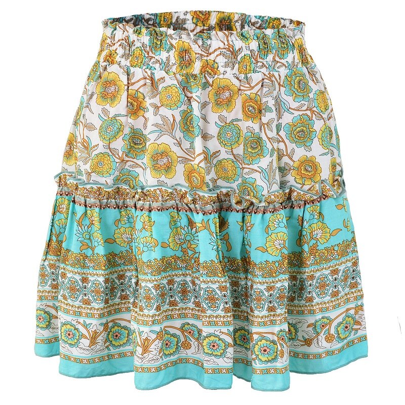 Summer style Casual women beach boho mini skirt 2022 womens Floral Printed Bohemian fashion flower print  Skirt women skirts