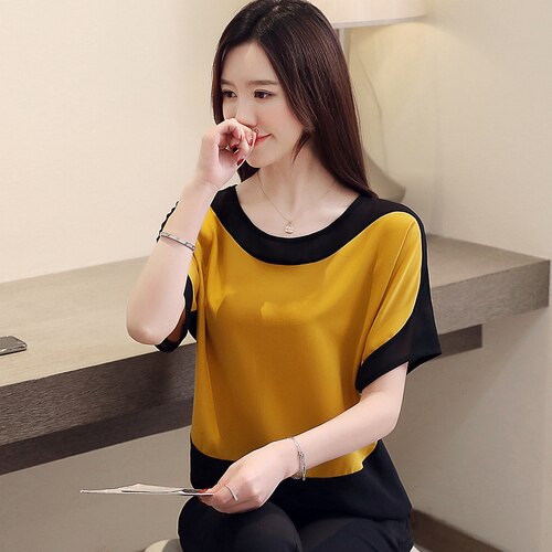 Womens Tops And Blouses Fashion 2022 Chiffon Blouse Plus Size Ladies Tops Shirts Solid Short O-Neck Batwing Sleeve 3397 50