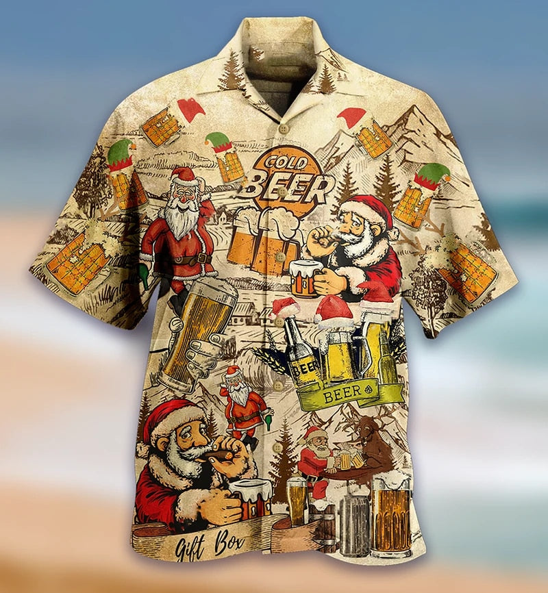 Hawaiian Shirt 3d Print Beer Short-sleeved Cuban Shirt Beach Wear Tshirt Top Party Vintage Style For Men Women Men's Clothing