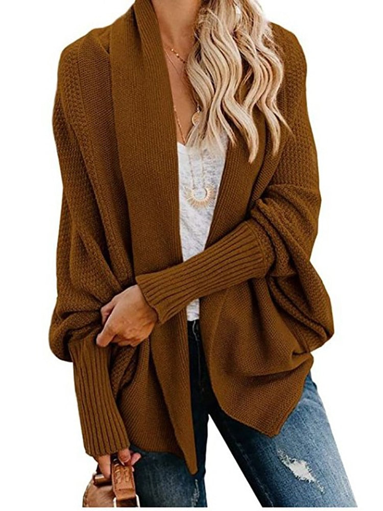 Fitshinling Oversized Sweater Cardigan Female Clothes Patchwork Batwing Sleeve Long Outerwear Women Winter Big Size Jacket Coat