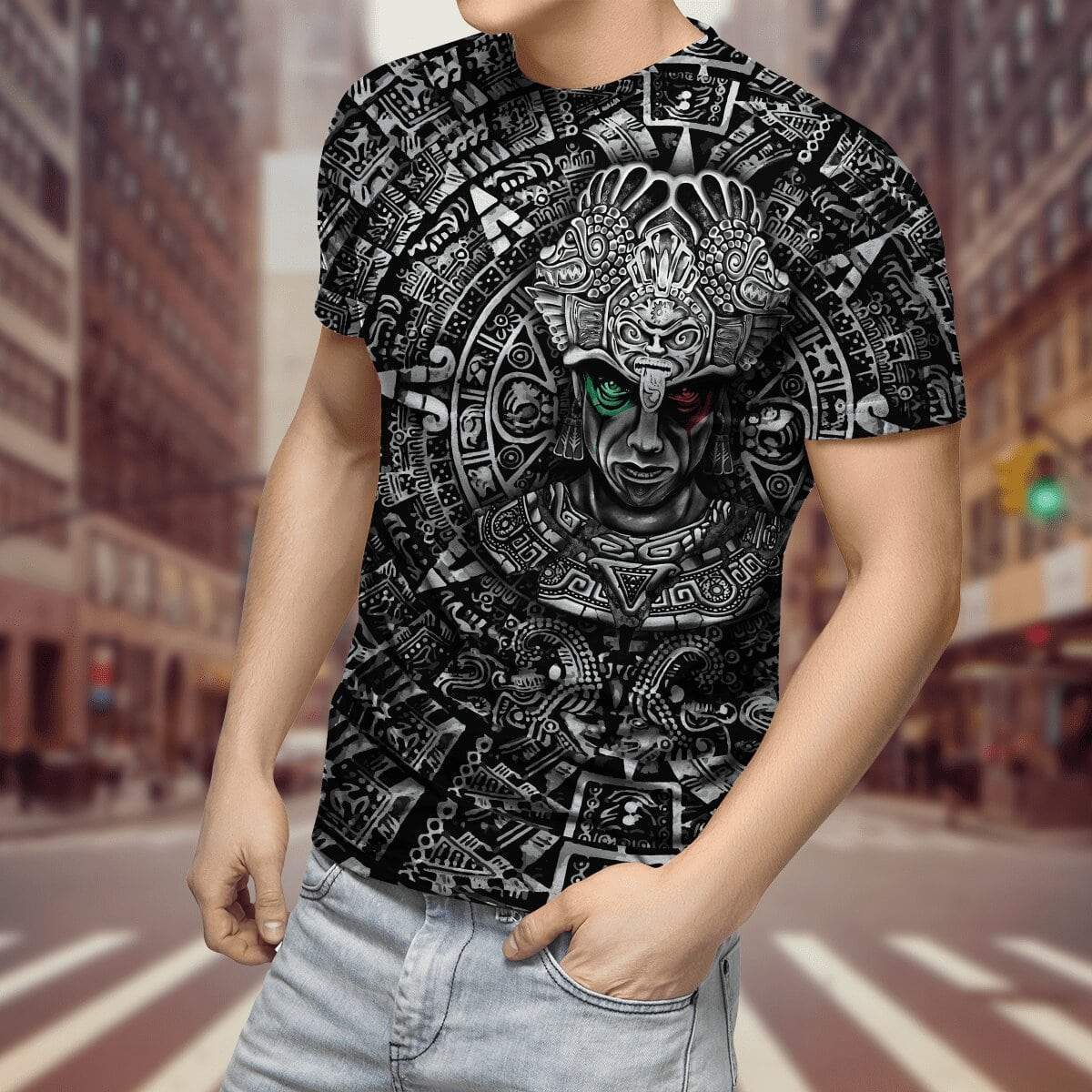 2022 Streetwear Fashion T-shirt Men&#39;s Short-sleeved Loose T-shirt Aztec Mexico Tattoo 3D Printing Slim Round Neck Tshirt Men