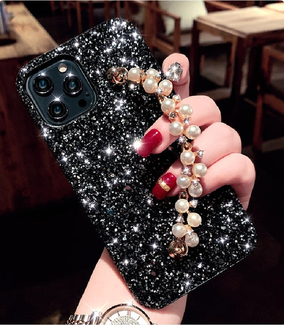 Phone Case for iPhone 11 12 13 Pro X XS MAX XR Bling Luxury Rhinestone Chain Girls Cover Back Tassel Case for iPhone 6 7 8 Plus