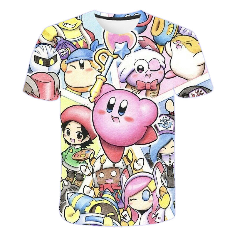 Girls 3D Kirby Print T-shirts Cute Kirbys Tshirt Girls Summer Tees Top Clothing Children Cartoon Clothes Casual Teen T Shirt