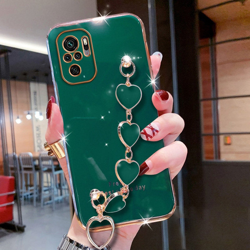 For Redmi Note11 Case Luxury Electroplated Heart Bracelet Holder Cases For Redmi Note 10 10S 10Pro 9S 9T 8Pro 8T 7 7A 8A 9 9A 9C