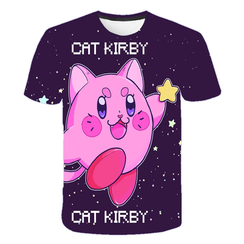 Girls 3D Kirby Print T-shirts Cute Kirbys Tshirt Girls Summer Tees Top Clothing Children Cartoon Clothes Casual Teen T Shirt