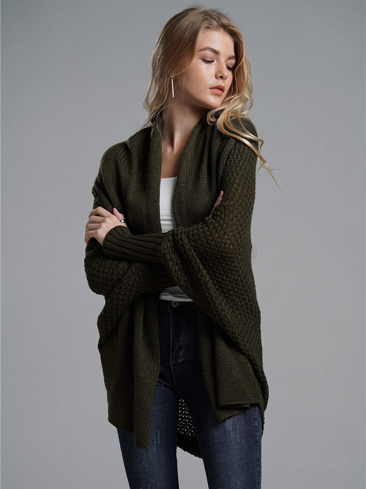 Fitshinling Oversized Sweater Cardigan Female Clothes Patchwork Batwing Sleeve Long Outerwear Women Winter Big Size Jacket Coat