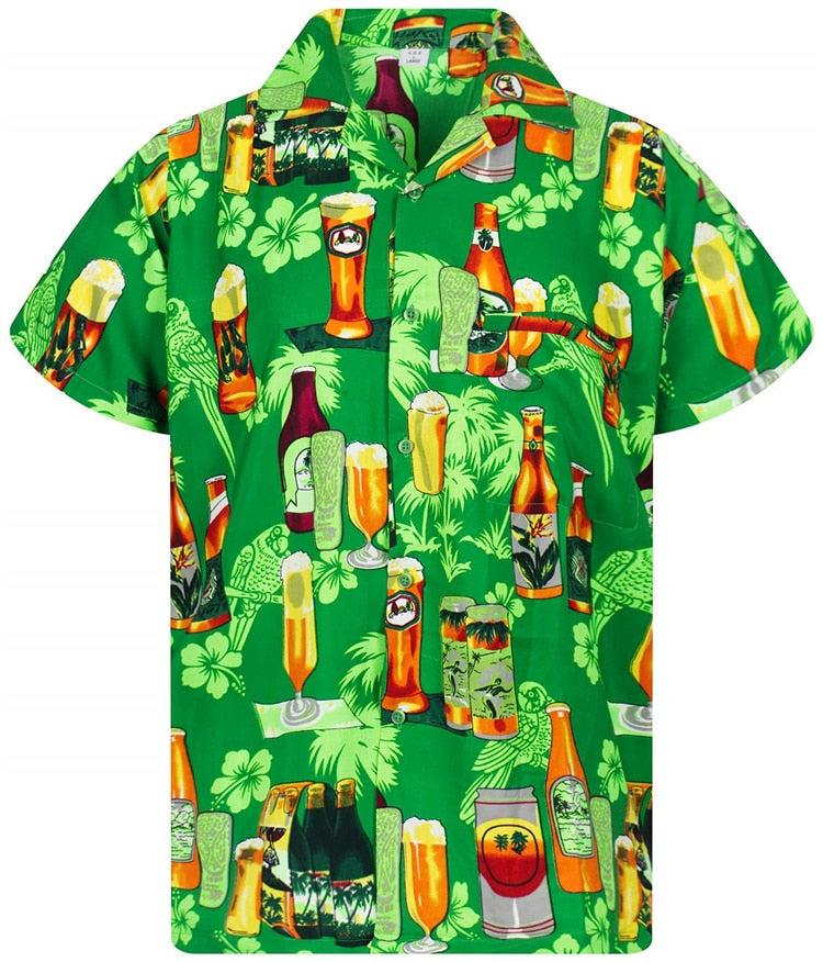 Hawaiian Shirt 3d Print Beer Short-sleeved Cuban Shirt Beach Wear Tshirt Top Party Vintage Style For Men Women Men's Clothing