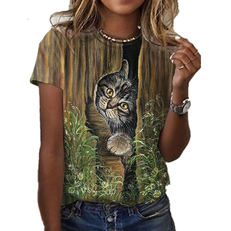 Women T-Shirts Cute Cat 3d Print Summer Girls Kawaii Female T Shirt Kids Size Oversized Tops Tees 2022 Fashion Blouses Camisetas