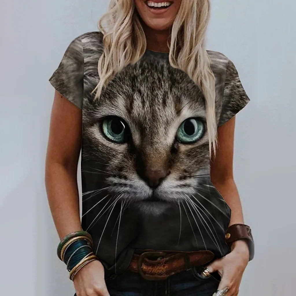 Summer T-Shirt Women 3D Printing Cute Cat Fashion Tee 2022 New Harajuku Animal T-Shirt Short Sleeve Oversized Clothing Camiseta