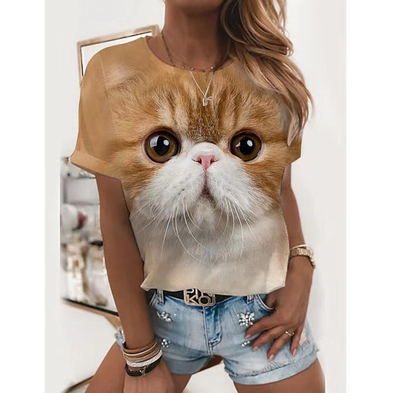 Summer T-Shirt Women 3D Printing Cute Cat Fashion Tee 2022 New Harajuku Animal T-Shirt Short Sleeve Oversized Clothing Camiseta