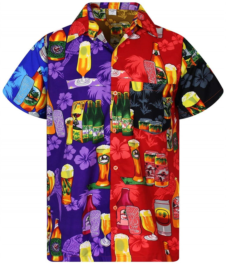 Hawaiian Shirt 3d Print Beer Short-sleeved Cuban Shirt Beach Wear Tshirt Top Party Vintage Style For Men Women Men's Clothing