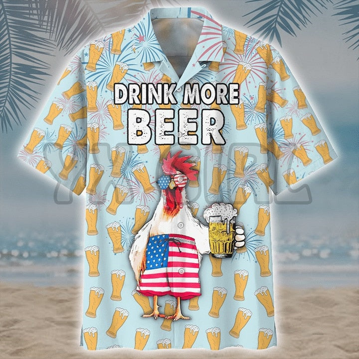 Hawaiian Shirt 3d Print Beer Short-sleeved Cuban Shirt Beach Wear Tshirt Top Party Vintage Style For Men Women Men's Clothing