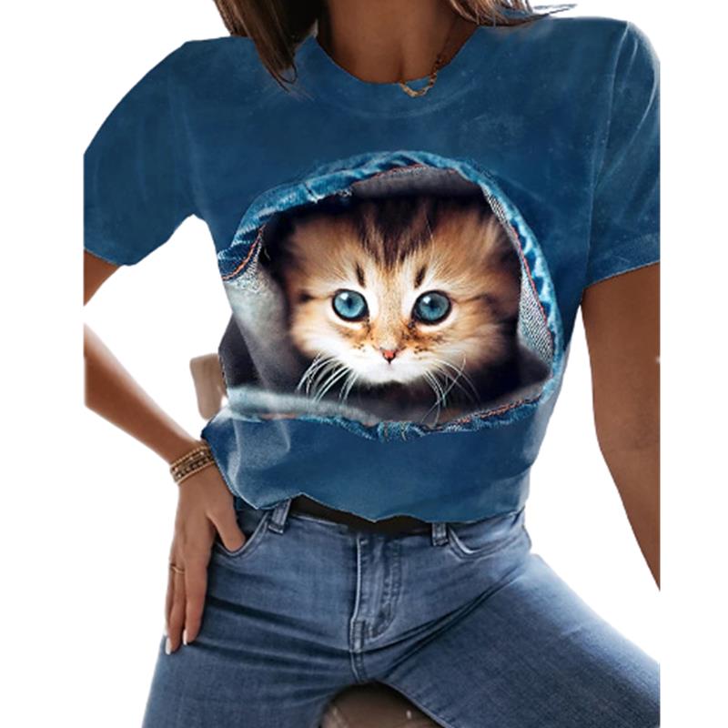 Women T-Shirts Cute Cat 3d Print Summer Girls Kawaii Female T Shirt Kids Size Oversized Tops Tees 2022 Fashion Blouses Camisetas