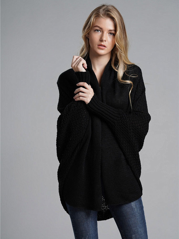 Fitshinling Oversized Sweater Cardigan Female Clothes Patchwork Batwing Sleeve Long Outerwear Women Winter Big Size Jacket Coat