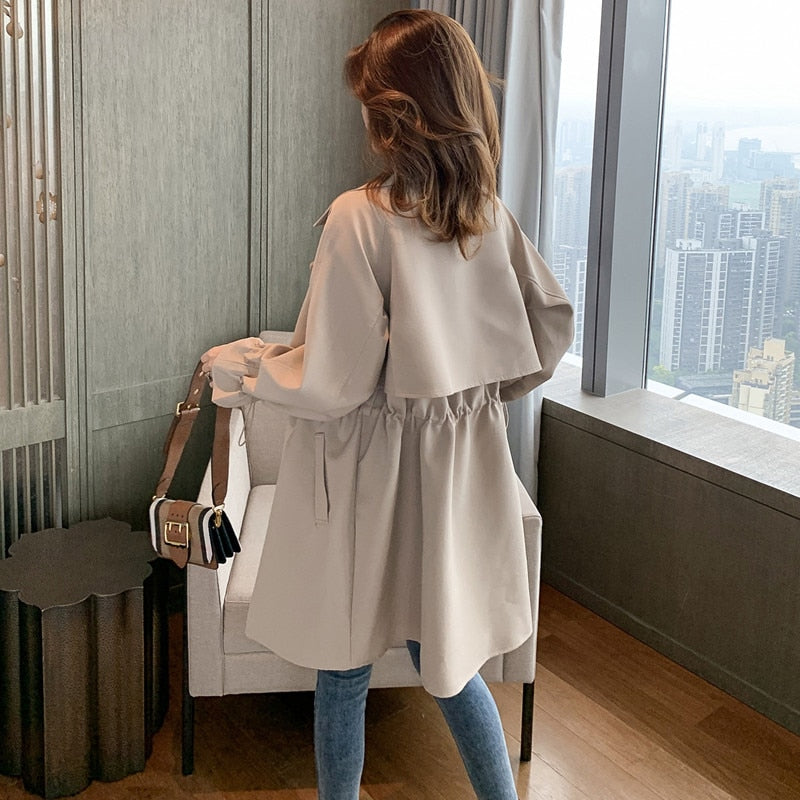 FTLZZ Women Windbreaker Spring Autumn Classic Trench Coat Casual Thin Female Overcoat Long Coat Female Slim Outwear Coats