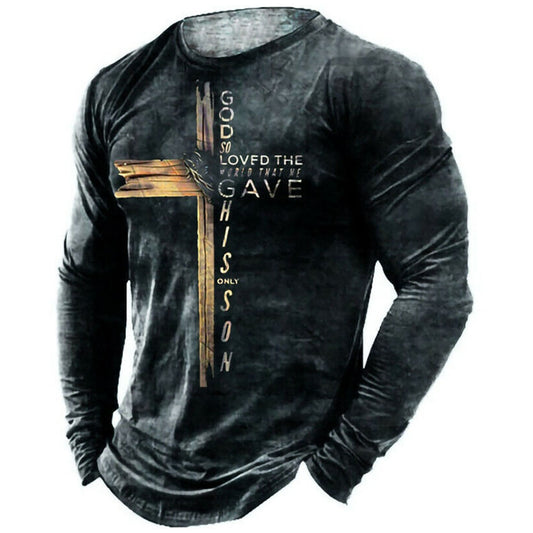 Vintage Print Tshirt 3d Templar Shirt Us Long Sleeve Street Hip Hop Loose Crew Neck Fall Top Plus Size Men Pullover Clothes