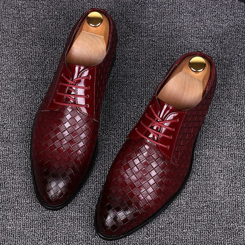 Formal Leather Shoes Men Dress Business Shoes Male Geometric Red Oxfords Party Wedding Casual Men's Flats Chaussure Homme88