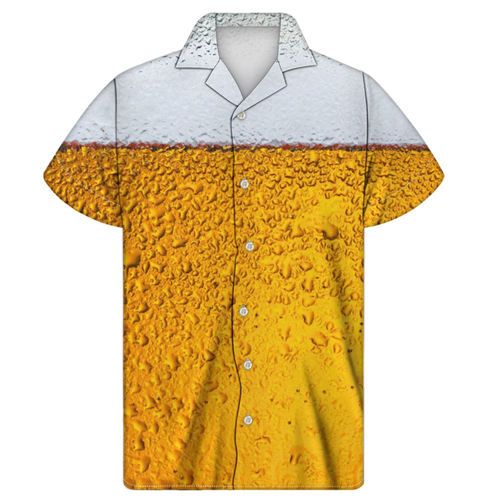 Hawaiian Shirt 3d Print Beer Short-sleeved Cuban Shirt Beach Wear Tshirt Top Party Vintage Style For Men Women Men's Clothing