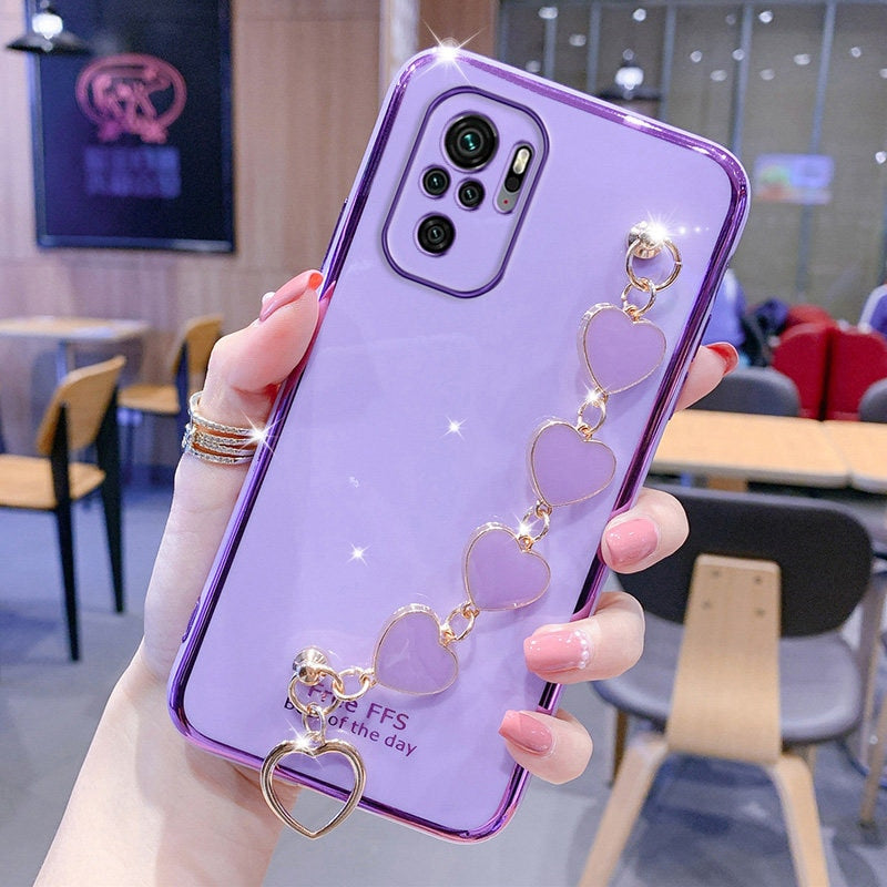 For Redmi Note11 Case Luxury Electroplated Heart Bracelet Holder Cases For Redmi Note 10 10S 10Pro 9S 9T 8Pro 8T 7 7A 8A 9 9A 9C