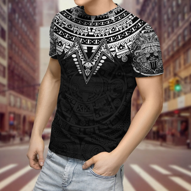 2022 Streetwear Fashion T-shirt Men&#39;s Short-sleeved Loose T-shirt Aztec Mexico Tattoo 3D Printing Slim Round Neck Tshirt Men