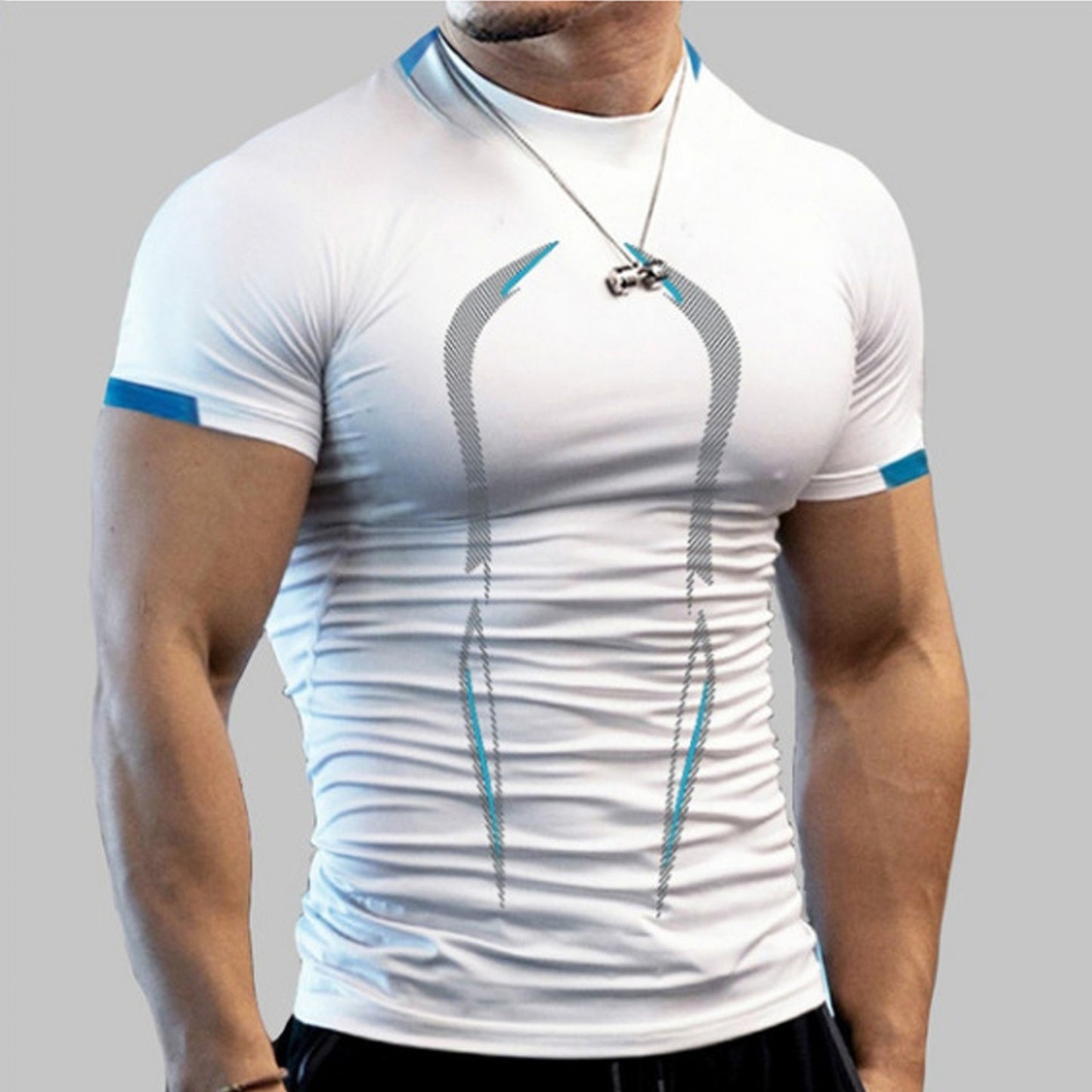 Short Sleeve Breathable Sport T Shirt Men 3d Compression O Neck Quick Dry Men&#39;s Running Tight-Fitting Tshirt Fitness Gym Top