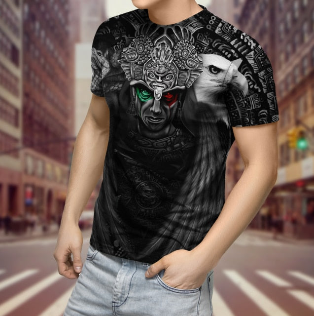 2022 Streetwear Fashion T-shirt Men&#39;s Short-sleeved Loose T-shirt Aztec Mexico Tattoo 3D Printing Slim Round Neck Tshirt Men