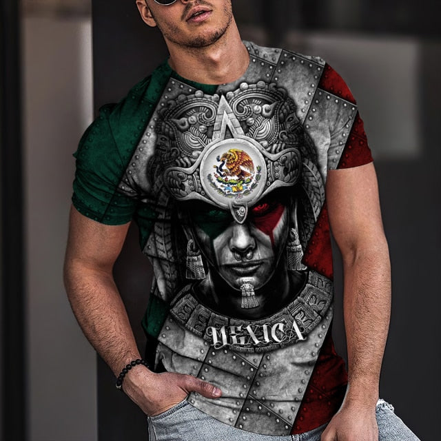 2022 Streetwear Fashion T-shirt Men&#39;s Short-sleeved Loose T-shirt Aztec Mexico Tattoo 3D Printing Slim Round Neck Tshirt Men