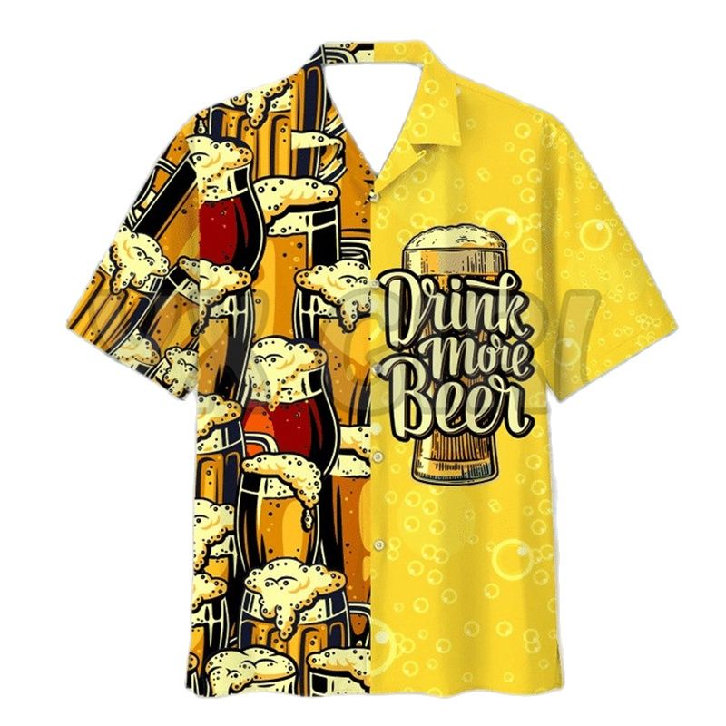 Hawaiian Shirt 3d Print Beer Short-sleeved Cuban Shirt Beach Wear Tshirt Top Party Vintage Style For Men Women Men's Clothing