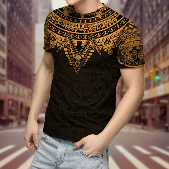 2022 Streetwear Fashion T-shirt Men&#39;s Short-sleeved Loose T-shirt Aztec Mexico Tattoo 3D Printing Slim Round Neck Tshirt Men