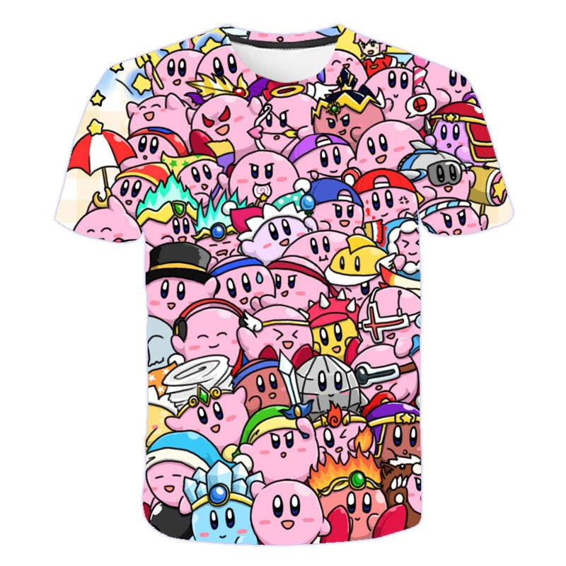 Girls 3D Kirby Print T-shirts Cute Kirbys Tshirt Girls Summer Tees Top Clothing Children Cartoon Clothes Casual Teen T Shirt